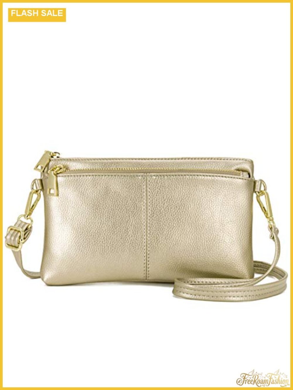 Vegan Leather Triple Zip Small Crossbody Bag Wristlet Clutch Adjustable Strap